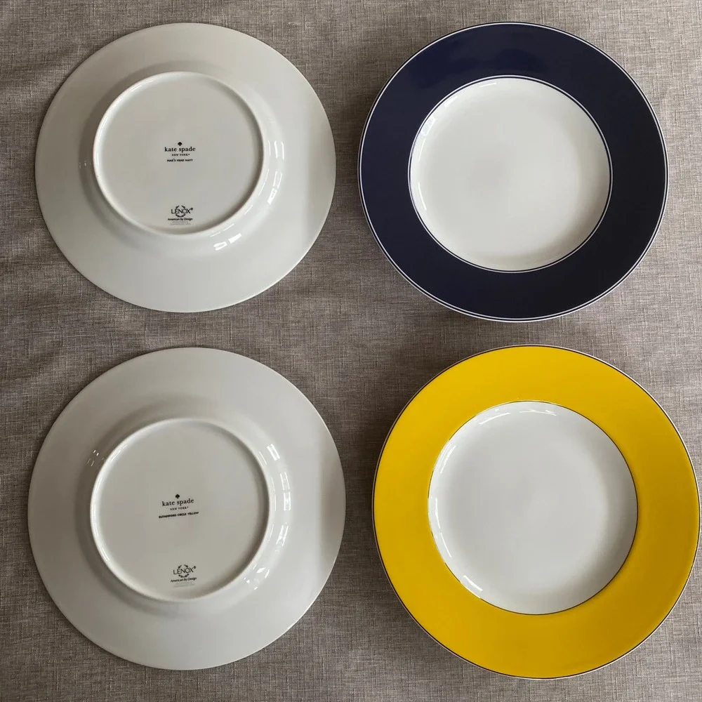 Kate Spade Lenox Rutherford Circle Yellow Nag's Head Navy Accent Plate Set of 4